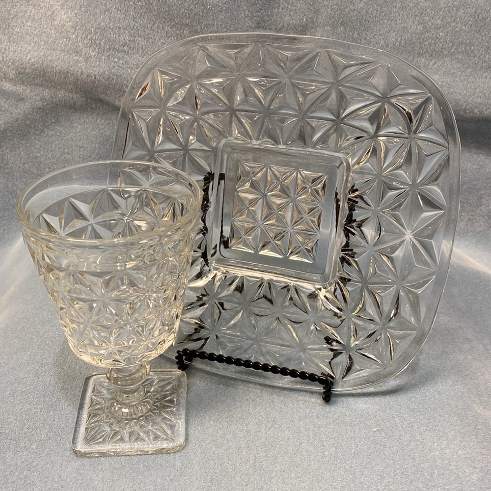 Mt Vernon Imperial Pressed Crystal Water Goblet and Dessert Plate